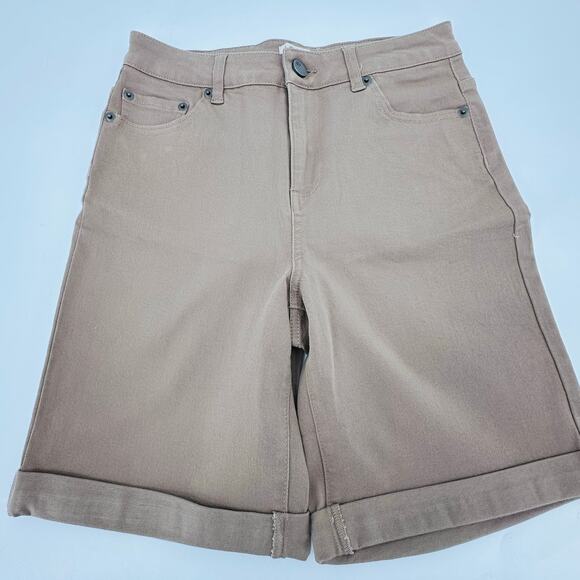 LOGO by Lori Goldstein Stretch Jean Shorts Womens Size 2 Latte Roll-up Cuff - Picture 1 of 6
